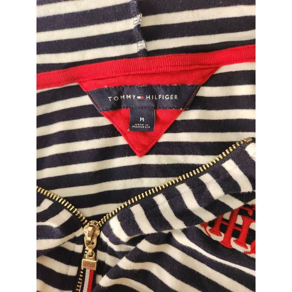 Tommy Hilfiger Womens Hoodie Sweatshirt Blue White Striped Long Sleeve Logo‎ M - Picture 5 of 6